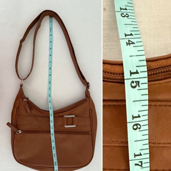 Brown Faux Leather Crossbody Bag Adjustable Strap Multi Compartment Purse - Picture 9 of 15